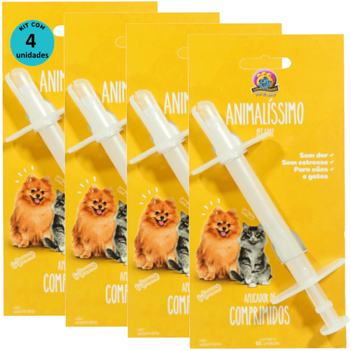 Aplicador de Comprimidos Animalíssimo Para Cães e Gatos Kit Com 4 unidades